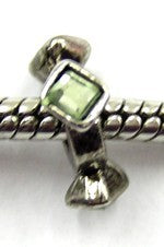 Pandorastyle kr.gerhodineerd tri-bead groene stras