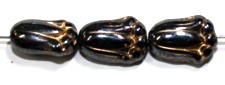 Vintage tulpkraal 12x8mm antraciet/goud 10st.