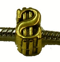 Metalen kraal goudkl. gat 5mm dollarteken