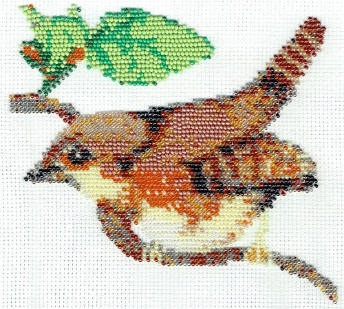 Borduurpakket winterkoninkje 16x18cm.