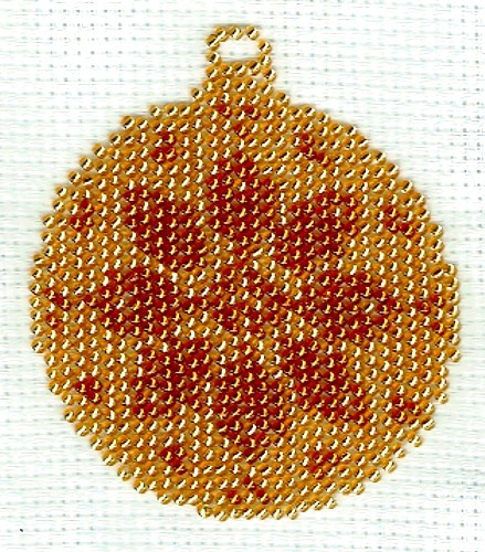 Borduurpakket kerstbal 7x8cm goud/bruin