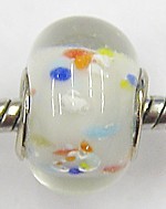 Pandorastyle kraal tr.wit met multicolor stippen