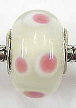 Pandorastyle kraal melkwit met wit/rose stippen