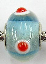 Pandorastyle kraal tr.l.blauw met wit/rode stippen