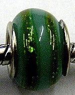Pandorastyle kraal mint twee gouden glitter str.