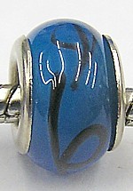 Pandorastyle kraal donker aqua met zwarte streep
