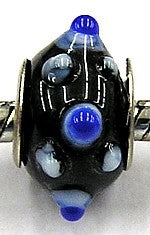 Pandorastyle kraal zwart met licht- en donkerblauw