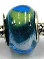 Pandorastyle kraal donker aqua witte/groene str.