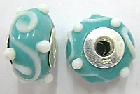 Pandorastyle 18mm turkoois/wit 925 zilverkern
