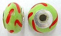 Pandorastyle 18mm l.groen/rood 925 zilverkern