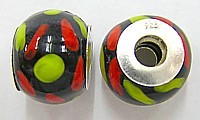 Pandorastyle 18mm zwart/rood+geel 925 zilverkern