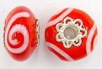Pandorastyle 18mm rood/wit verzilverde kap