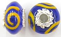 Pandorastyle 18mm blauw/oranje verzilverde kap