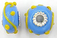 Pandorastyle 18mm l.blauw/oranjegeel verzilverde k