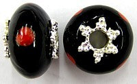 Pandorastyle 18mm zwart/rood verzilverde kap