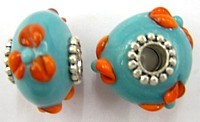 Pandorastyle 20mm turkoois/oranje verzilverde kap