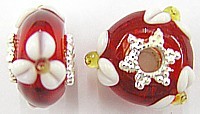 Pandorastyle 20mm tr.rood/wit verzilverde kap