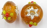 Pandorastyle 20mm tr.oranje/geel verzilverde kap