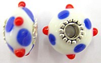 Pandorastyle 20mm wit/rood+blauw verzilverde kap