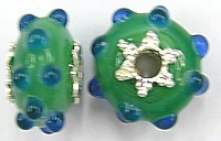 Pandorastyle 20mm groen/tr.blauw verzilverde kap