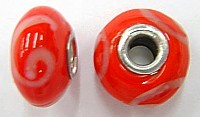 Pandorastyle kraal 18mm rood/wit
