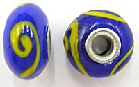 Pandorastyle kraal18mm blauw/geel