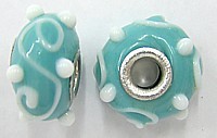 Pandorastyle kraal 18mm turkoois/wit