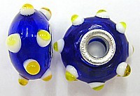 Pandorastyle kraal 20mm blauw/wit+geel