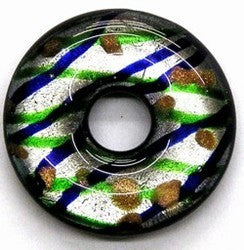 Glasdonut 36mm zilver/blauw/groen p.st