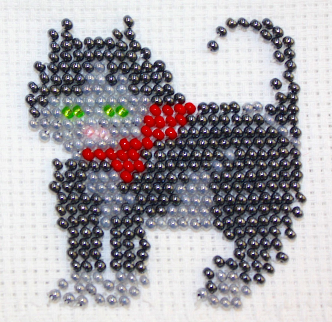 Borduurpakket grijze kater 6x6cm.