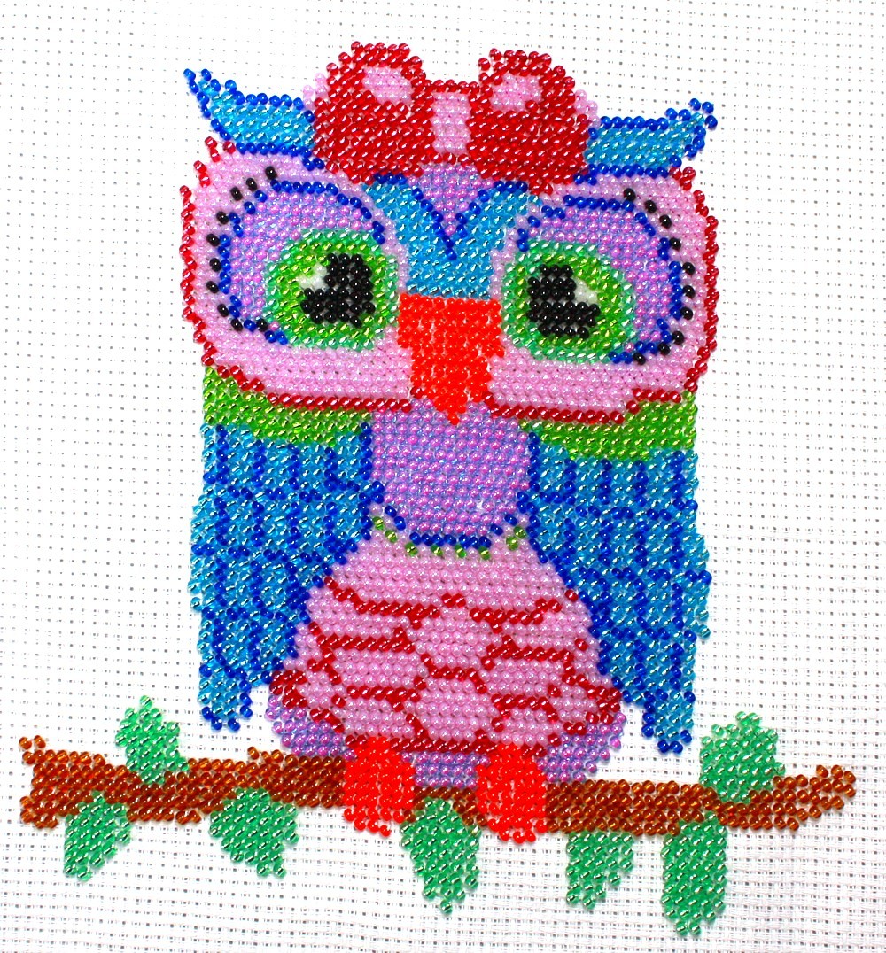 Borduurpakket uil op stok 16x16cm
