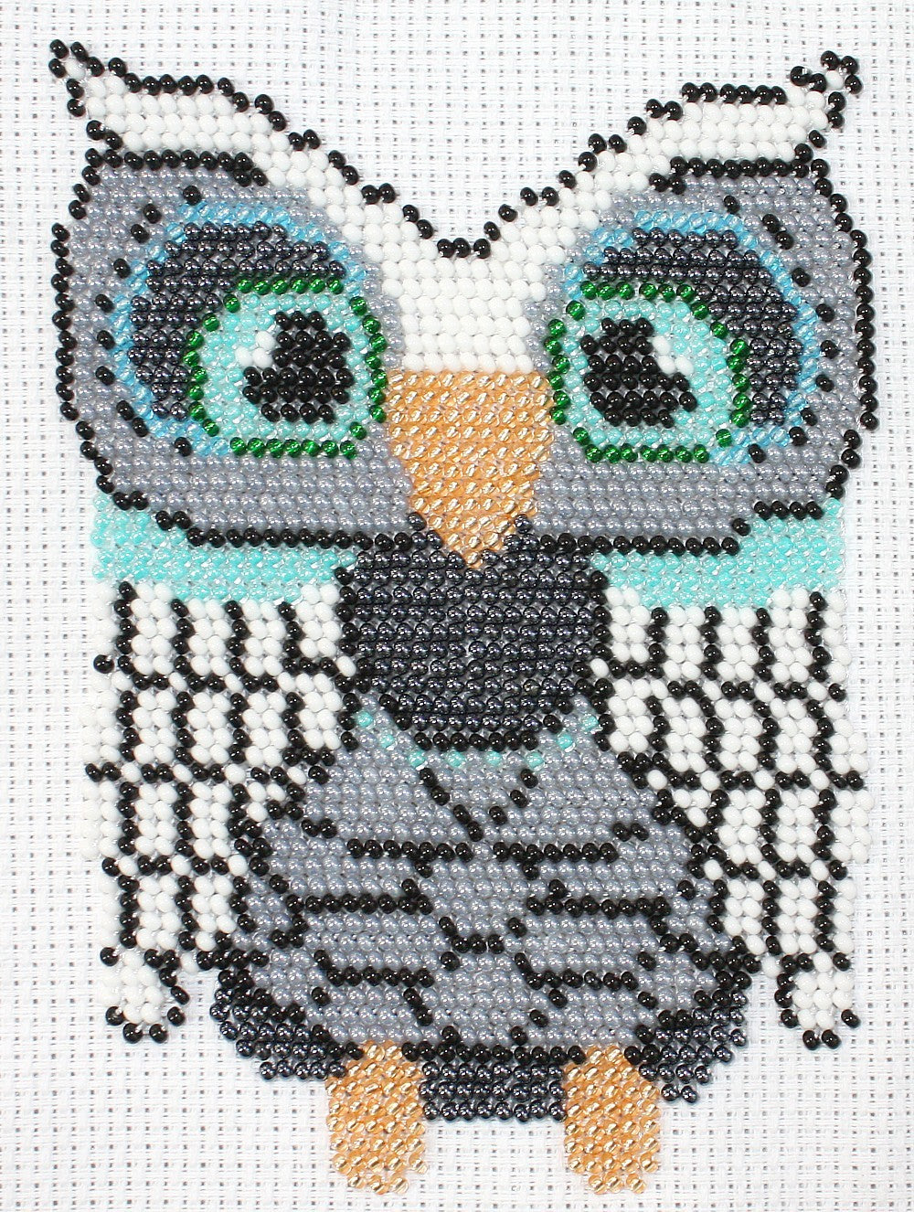 Borduurpakket uil 11x16cm wit/grijs