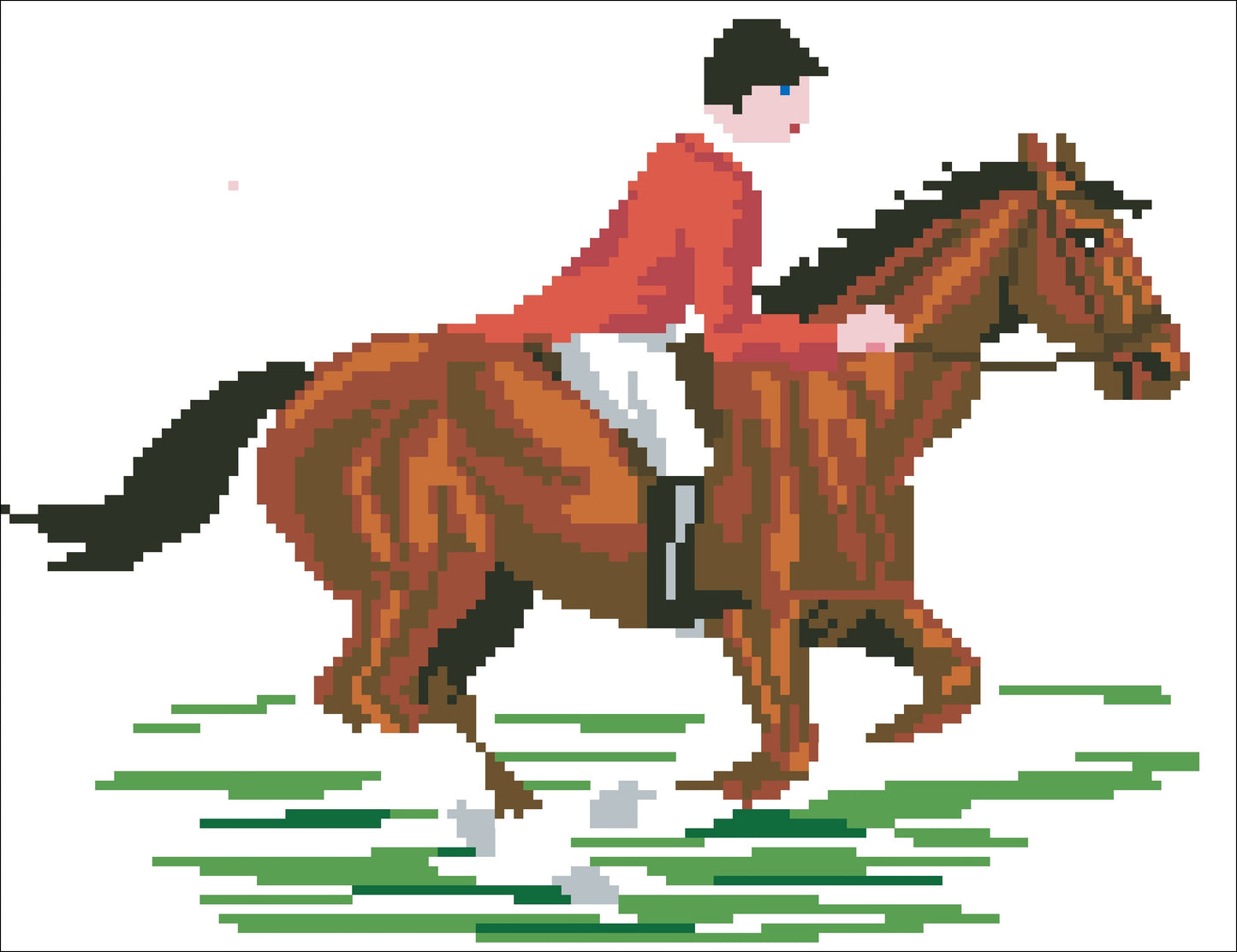 Borduurpakkert ruiter op paard ca 25x30cm.