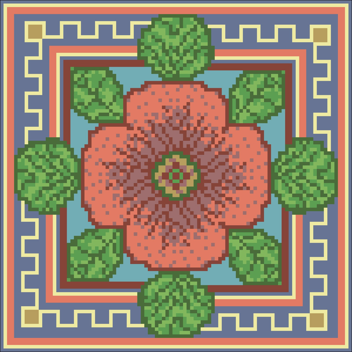 Borduurpakket bloem oranje/groen/blauw 22x22cm.