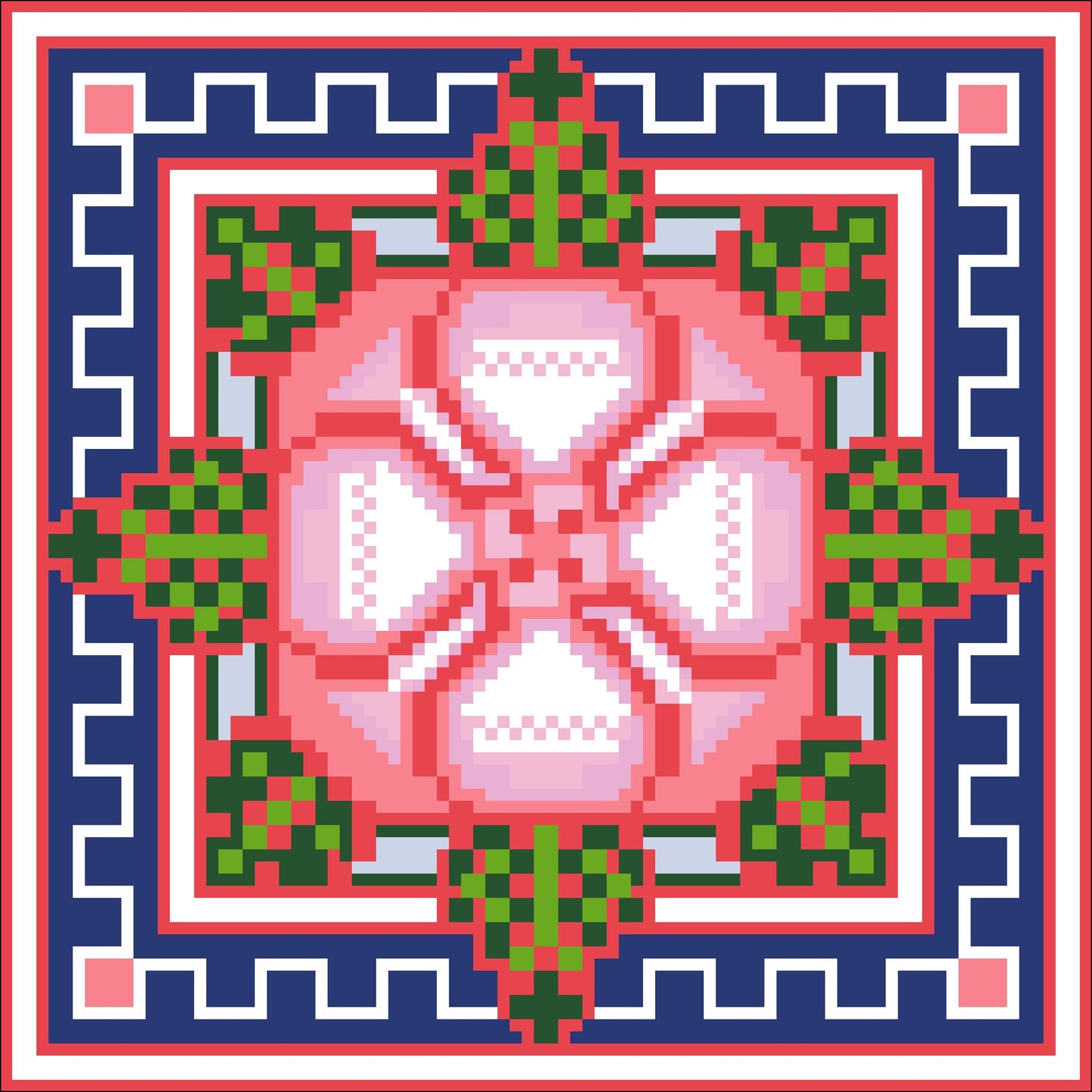Borduurpakket bloem rose/blauw 20x20cm.