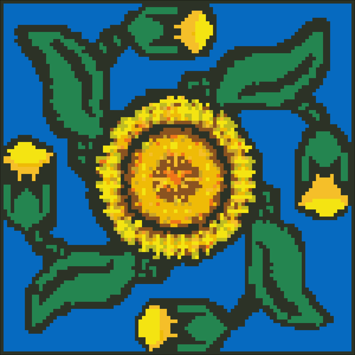 Borduurpakket geel/blauw 22x22cm.