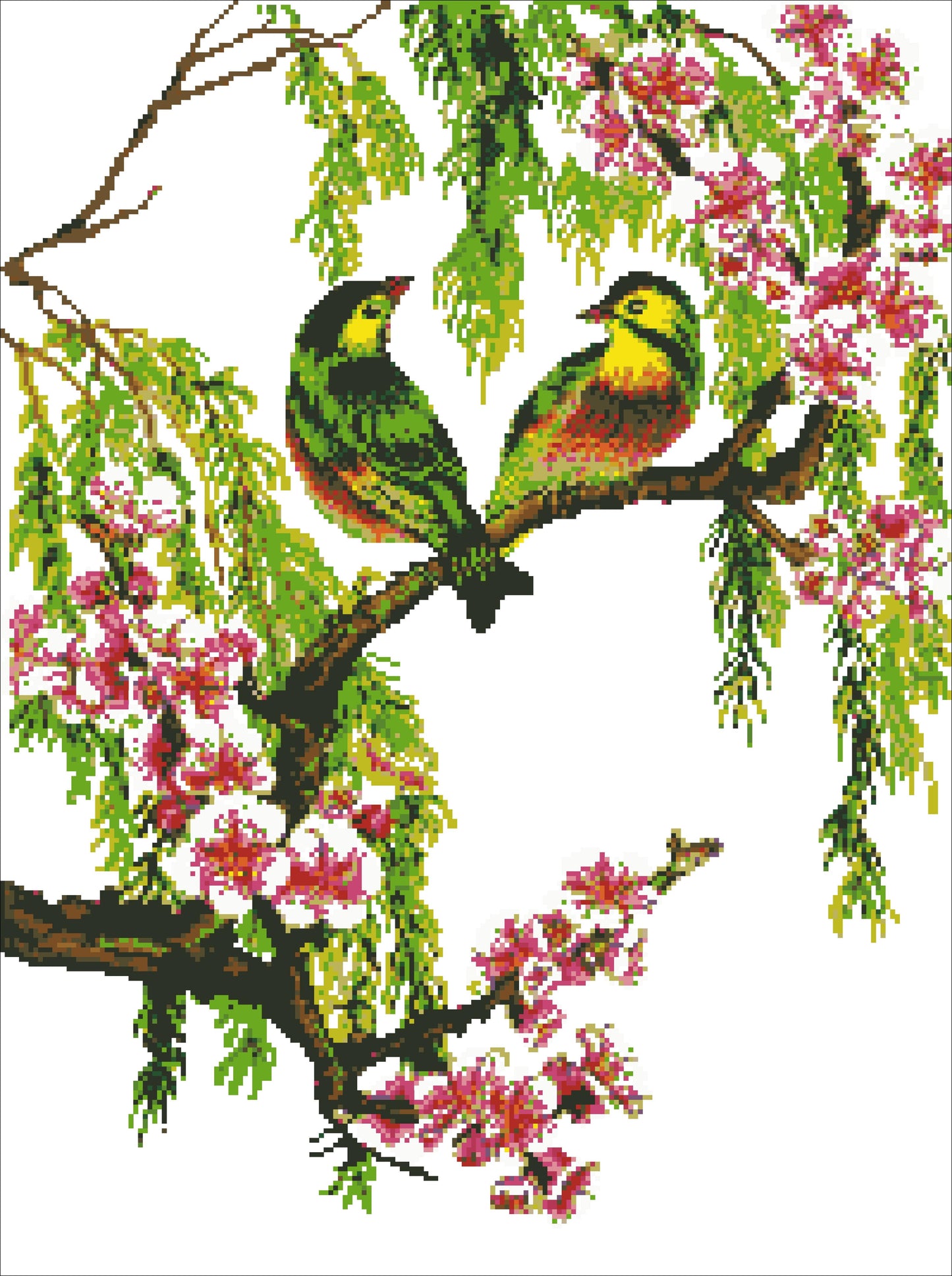 Borduurpakker Japanse vogels 60x45cm.