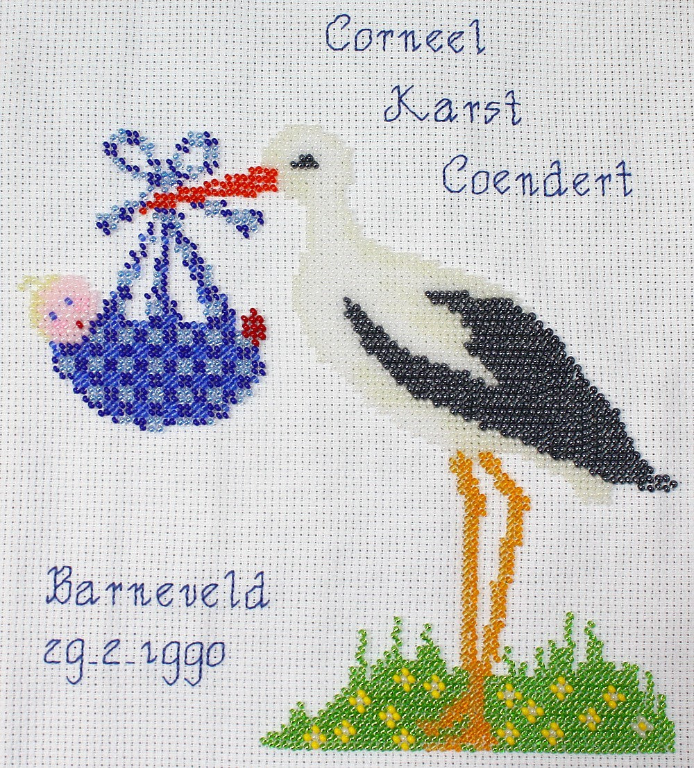 Borduurpakket ooievaar jongen 20x20cm