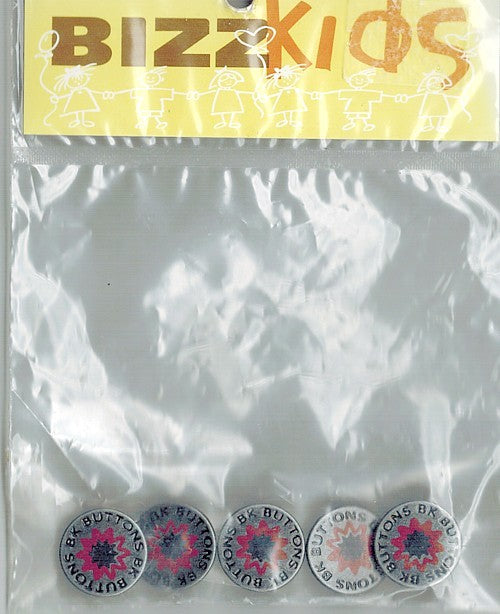 Knoop metaal 17mm rond grijs met rood 5st