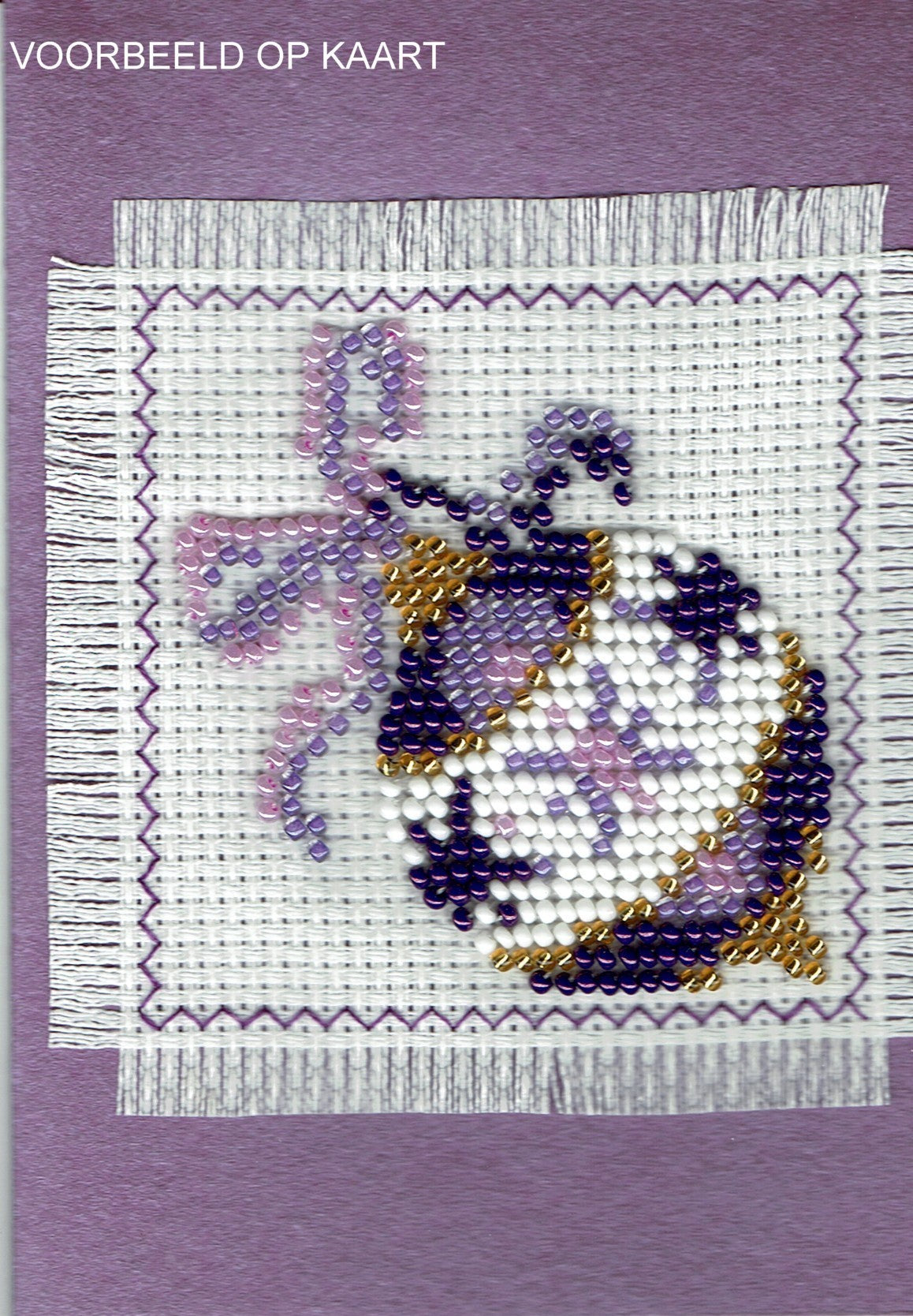 Borduurpakket kerstbal met strik 7x7cm paars/rose