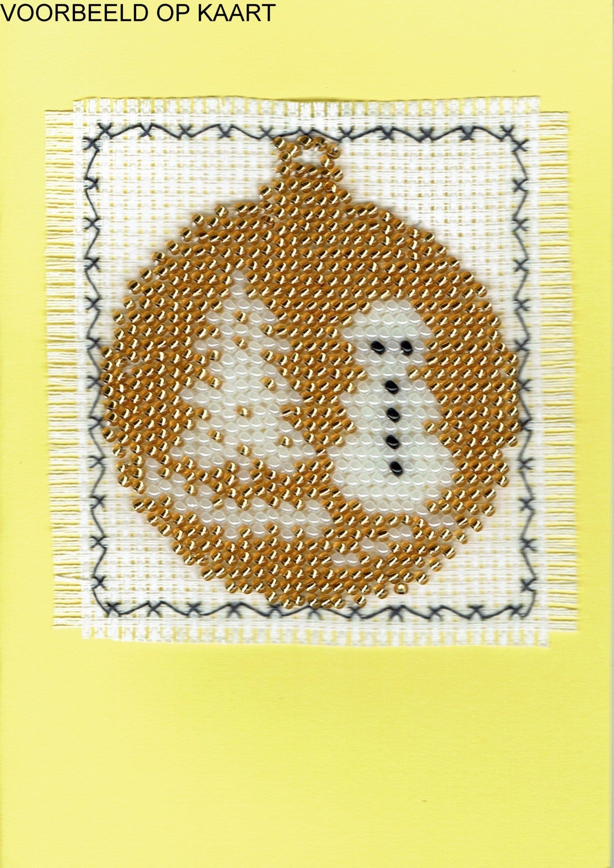 Borduurpakket kerstbal goud/wit 7x8cm