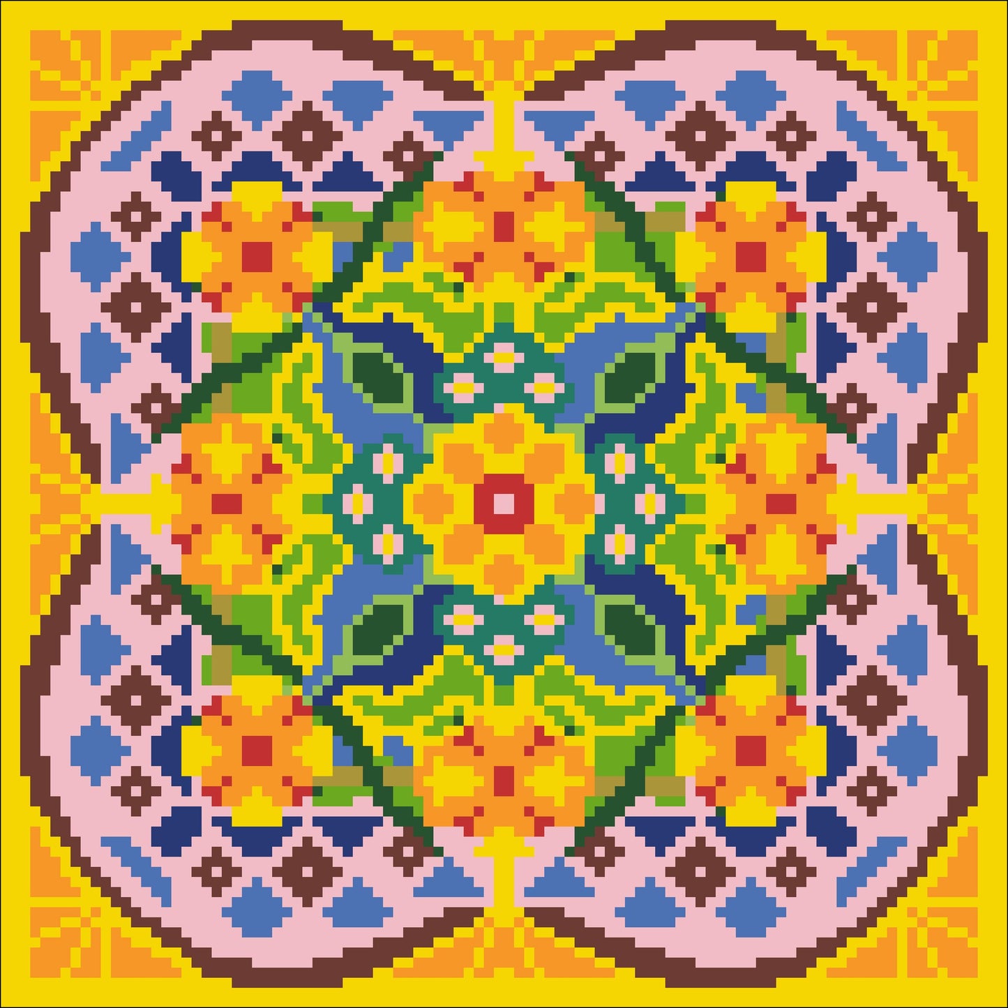 Borduurpakket geel/groen/lila 22x22cm.