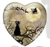 Cabochon 25mm hartvorm zwarte katten