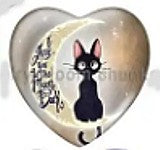 Cabochon 25mm hartvorm zwarte katten