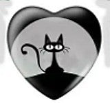 Cabochon 25mm hartvorm zwarte katten