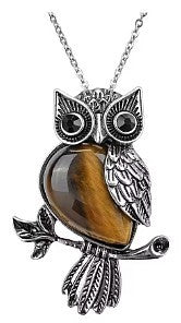 collier met uil 40x55mm tiger eye