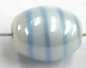 Glaskraal 13mm ovaal wit/blauwe streep 25st.
