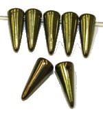 Glaskraal spike 5x13mm zwart green lustered 20st