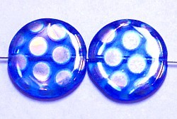 Glaskraal 15mm rond transp blauw zilver ringen 5st