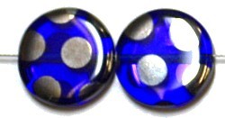Glaskraal 15mm rond transp blauw zilver ringen 5st